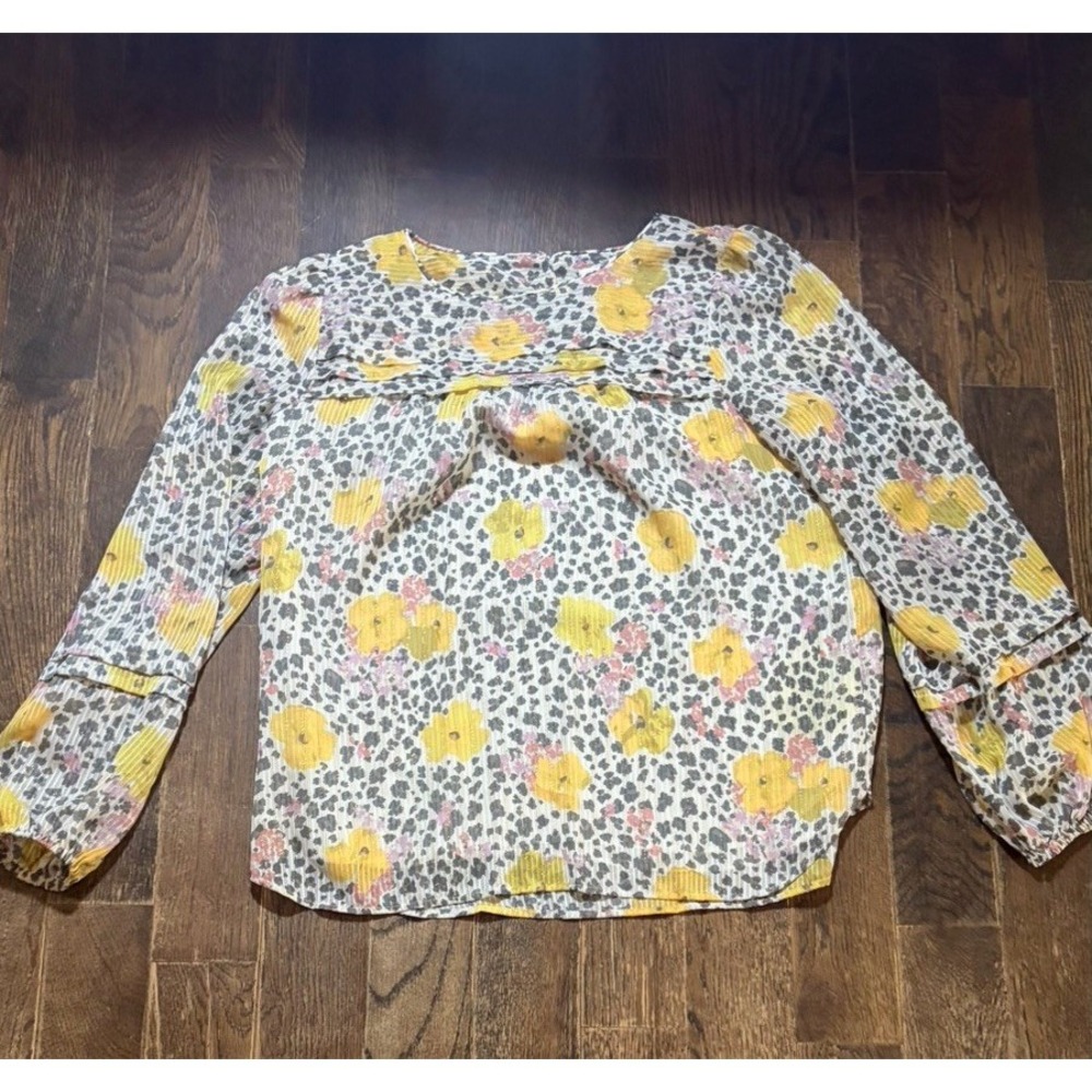 Loft Medium Multi-Color w/Leopard & Floral Print Long Sleeve Blouse - Small